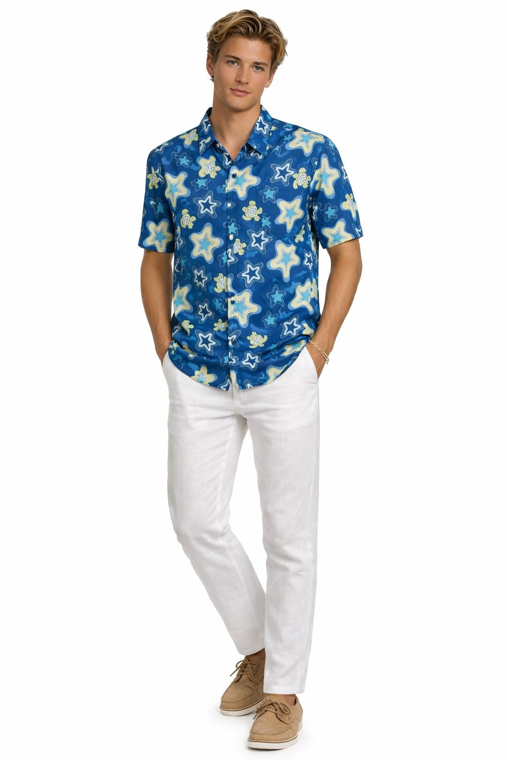 Ocean Starfish Print Short Sleeve Shirt – Tropical Tide Collection - MCX3842 - Casual Tropical Wear