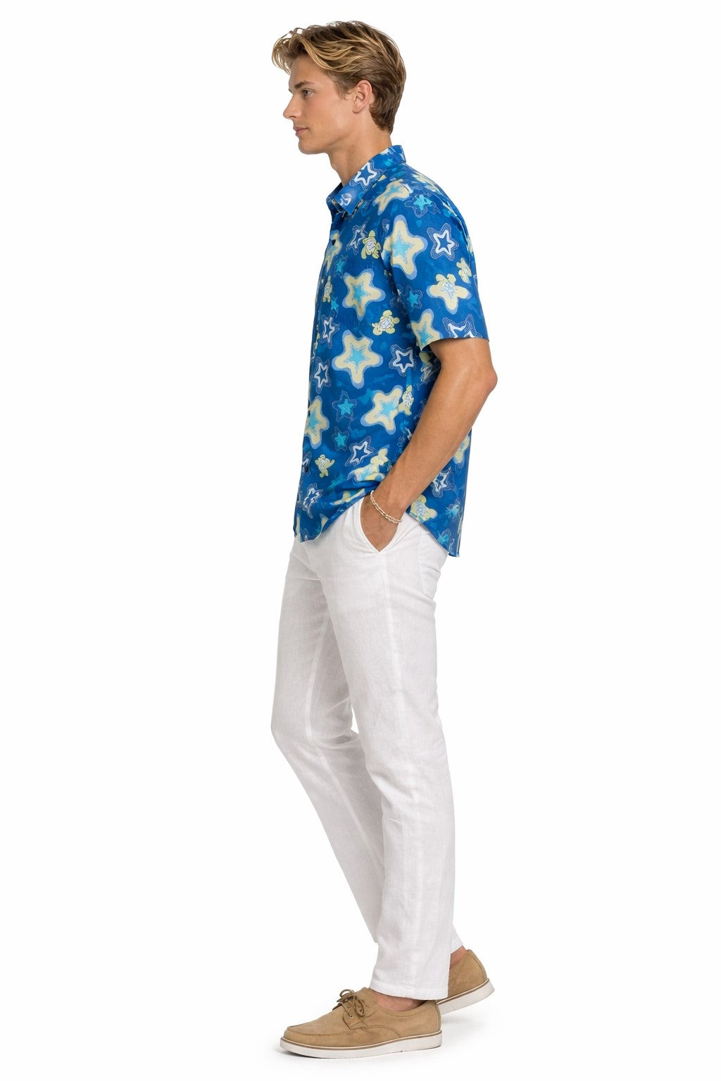 Ocean Starfish Print Short Sleeve Shirt – Tropical Tide Collection - MCX3842 - Casual Tropical Wear