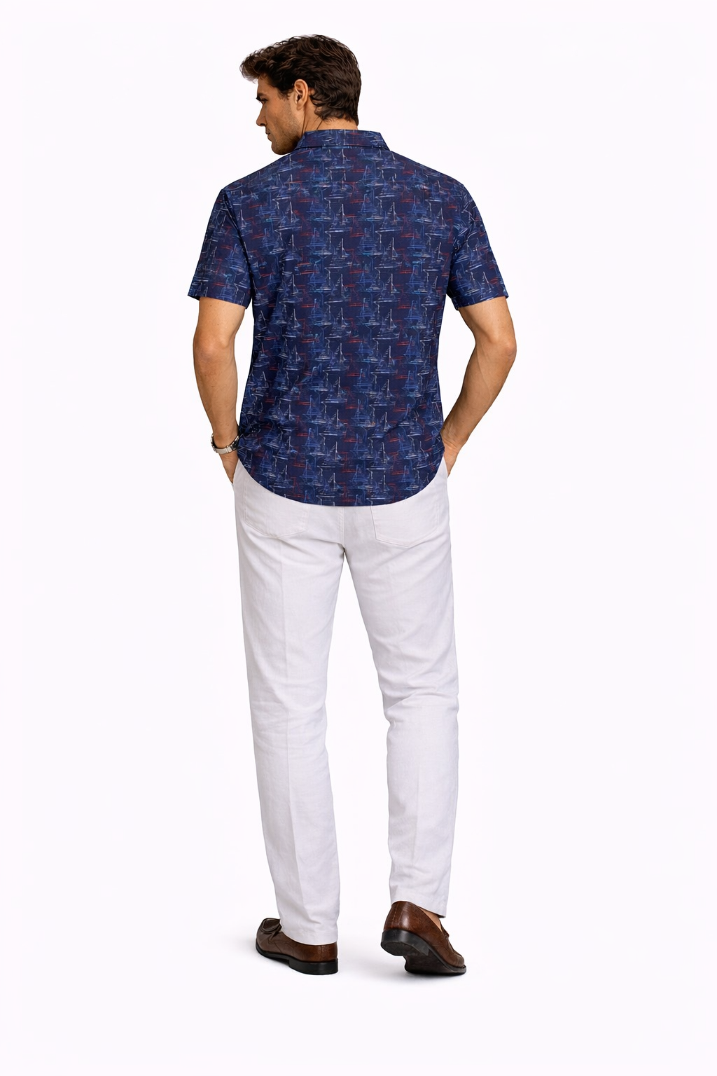 Navy Sailboat Print Fishing Shirt – Salt Water Tide Collection - MCX3843 - Casual Tropical Wear