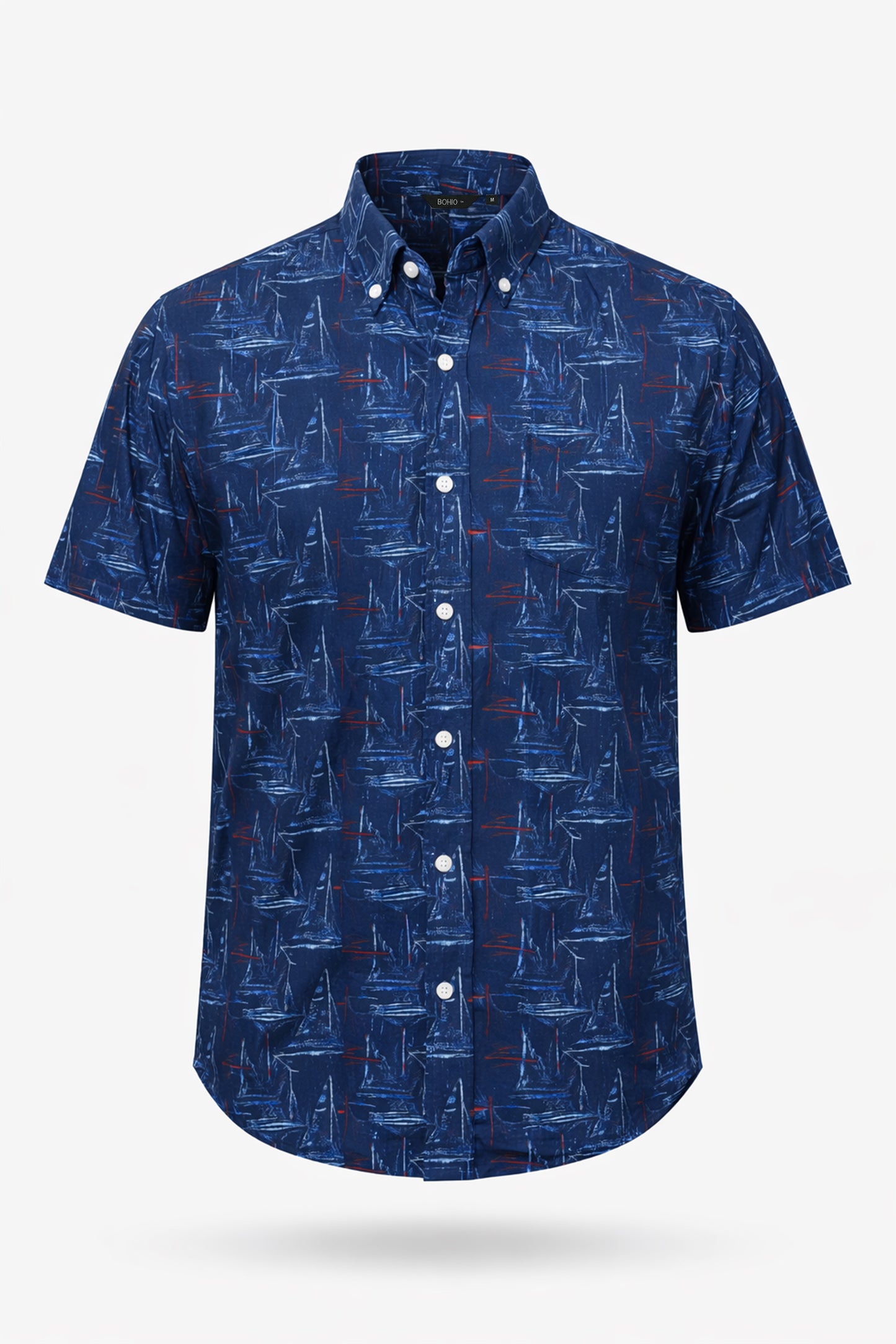 Navy Sailboat Print Fishing Shirt – Salt Water Tide Collection - MCX3843 - Casual Tropical Wear