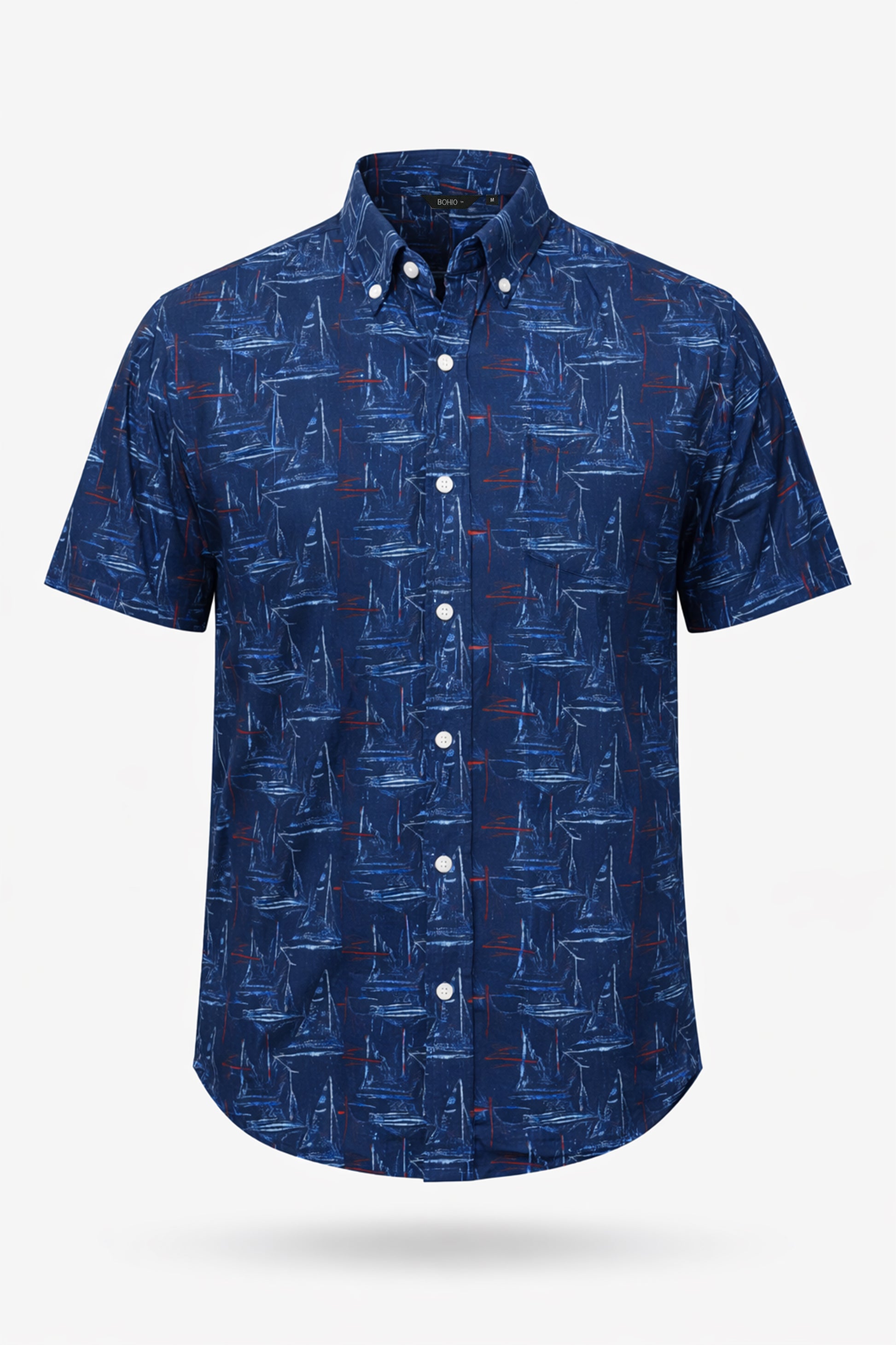 Navy Sailboat Print Fishing Shirt – Salt Water Tide Collection - MCX3843 - Casual Tropical Wear