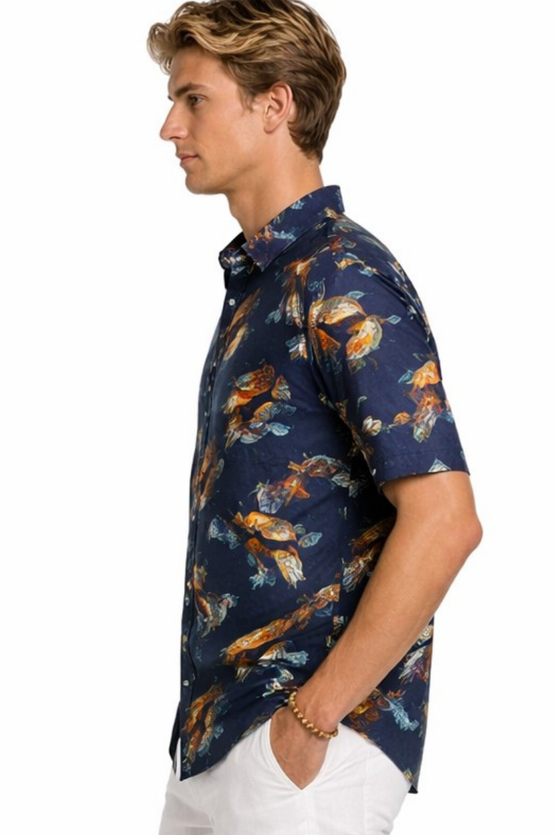 Midnight Koi Fish Print Short Sleeve Shirt – Tropical Tide Collection - MCX3844 - Casual Tropical Wear