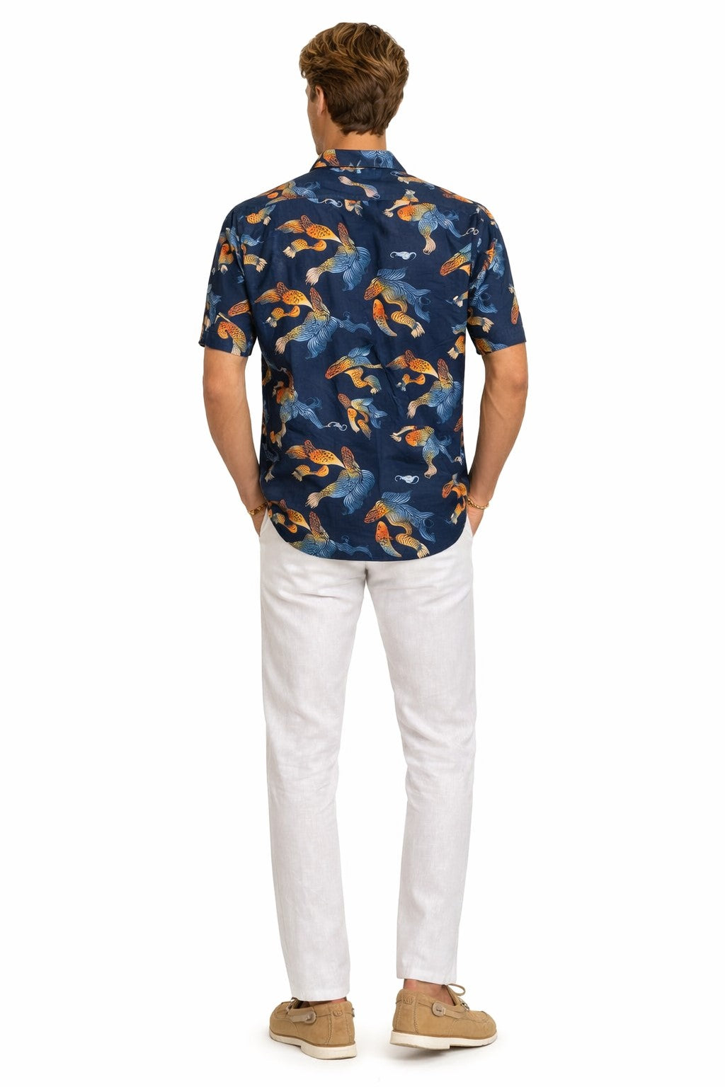 Midnight Koi Fish Print Short Sleeve Shirt – Tropical Tide Collection - MCX3844 - Casual Tropical Wear