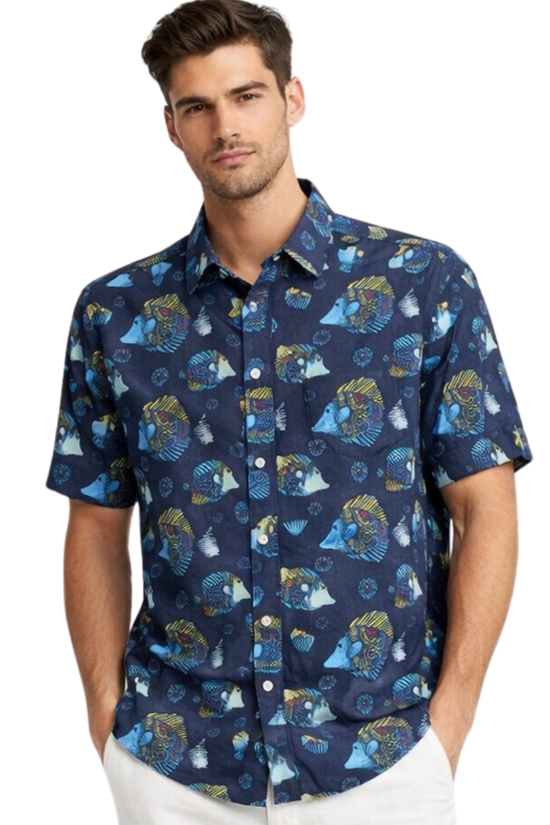 dress shirt with fish on it Bluefin - Fish Wave Performance Print Shirt by Bluefin