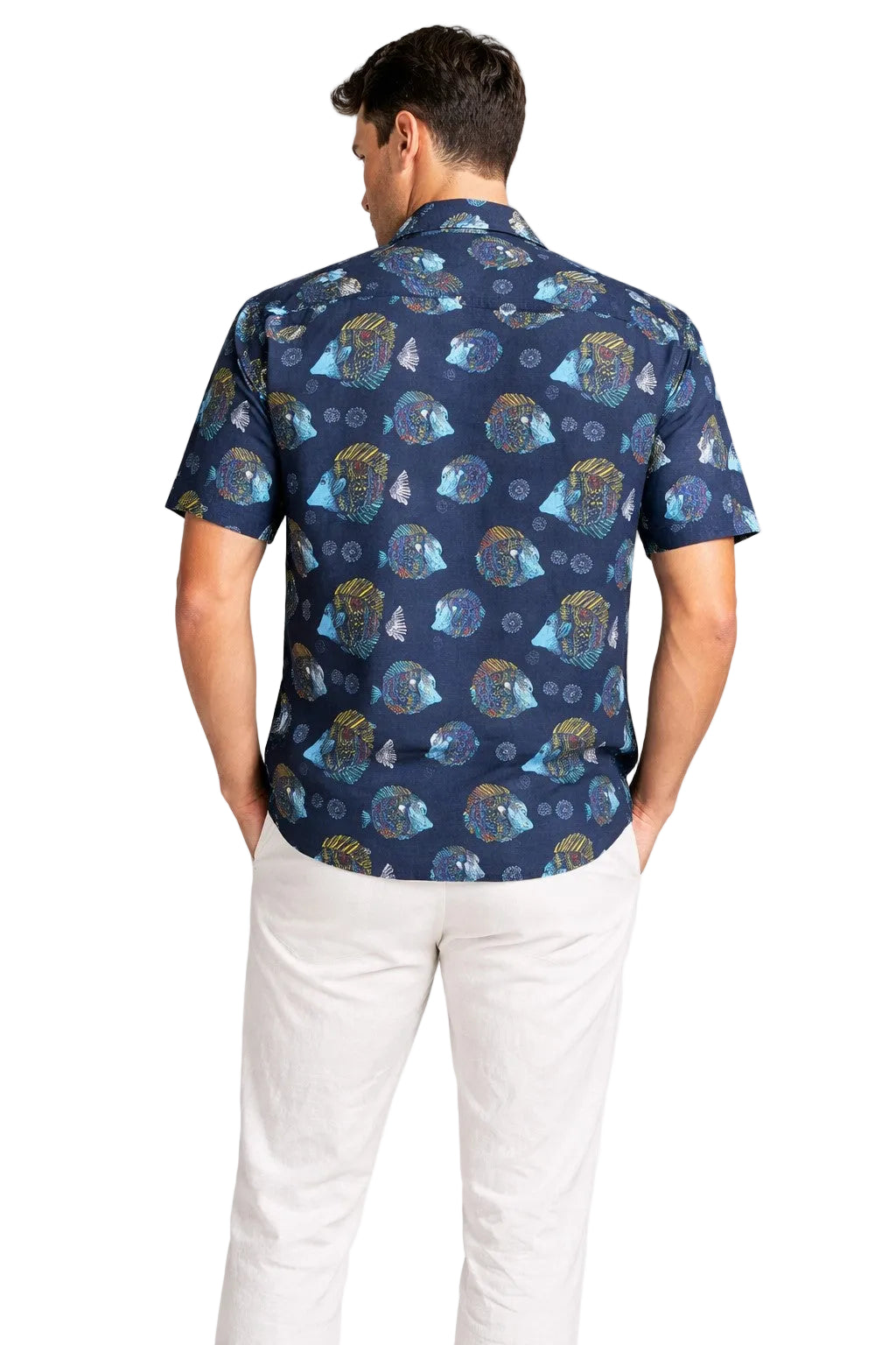 Navy Tropical Fish Print Short Sleeve Shirt – Tropical Tide Collection - MCX3846 - Casual Tropical Wear