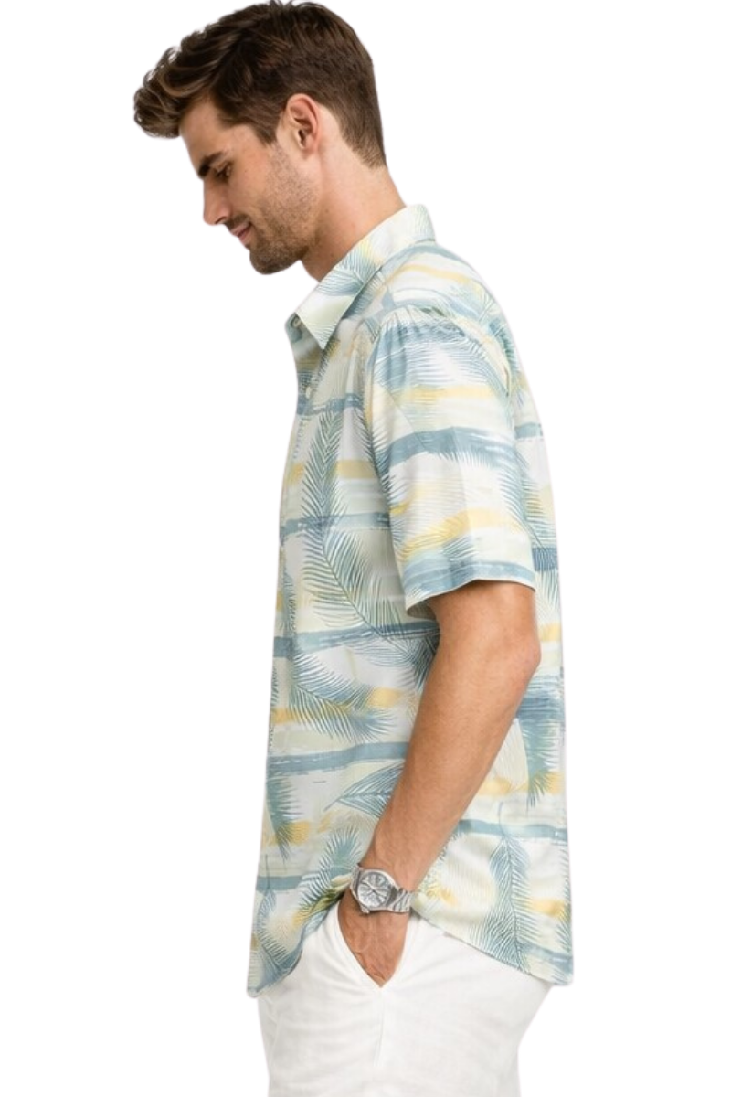 Palm Stripe Short Sleeve Shirt – Coastal Sand Multi | Tropical Tide Collection - MCX3847 - Casual Tropical Wear