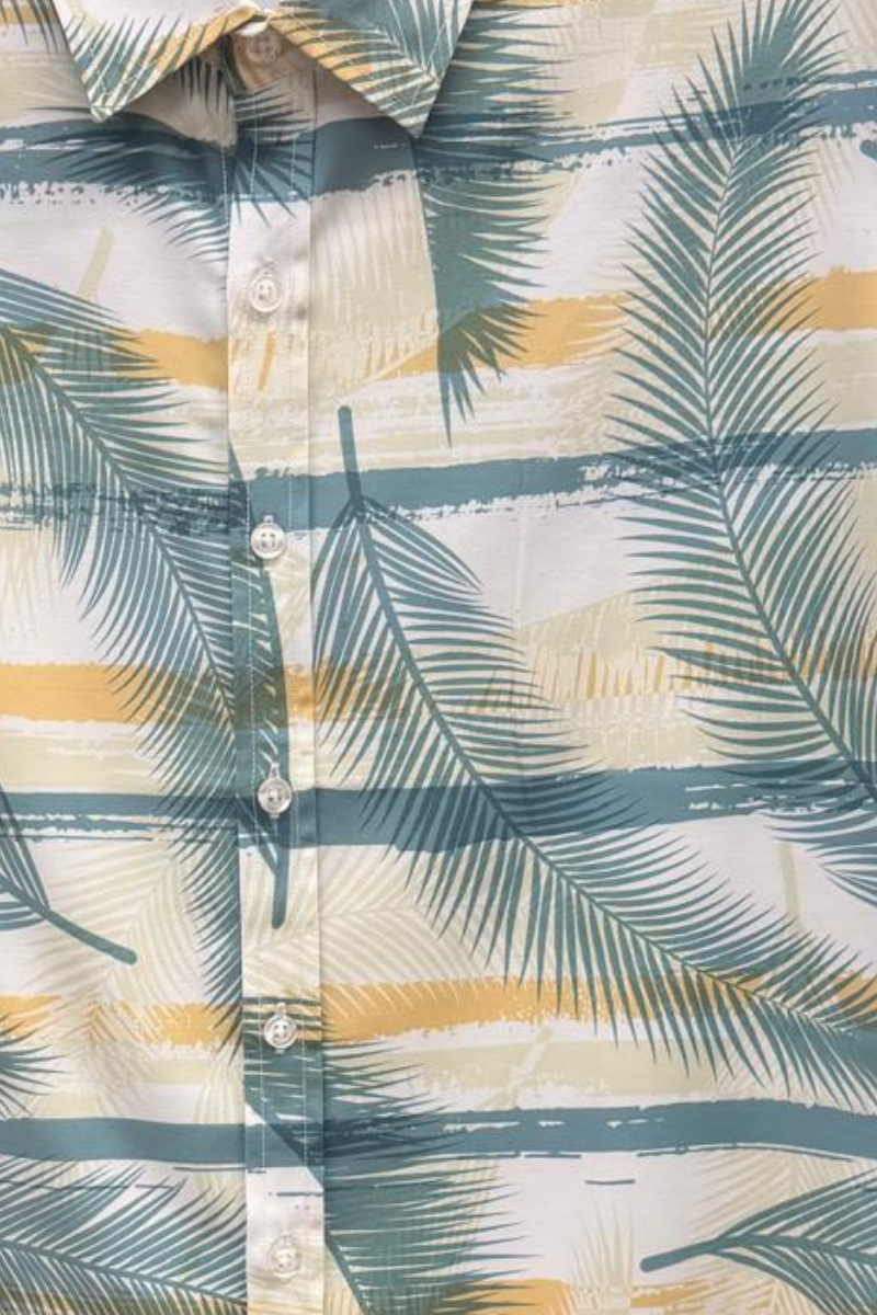 Palm Stripe Short Sleeve Shirt – Coastal Sand Multi | Tropical Tide Collection - MCX3847 - Casual Tropical Wear