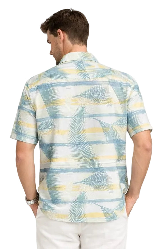 Palm Stripe Short Sleeve Shirt – Coastal Sand Multi | Tropical Tide Collection - MCX3847 - Casual Tropical Wear