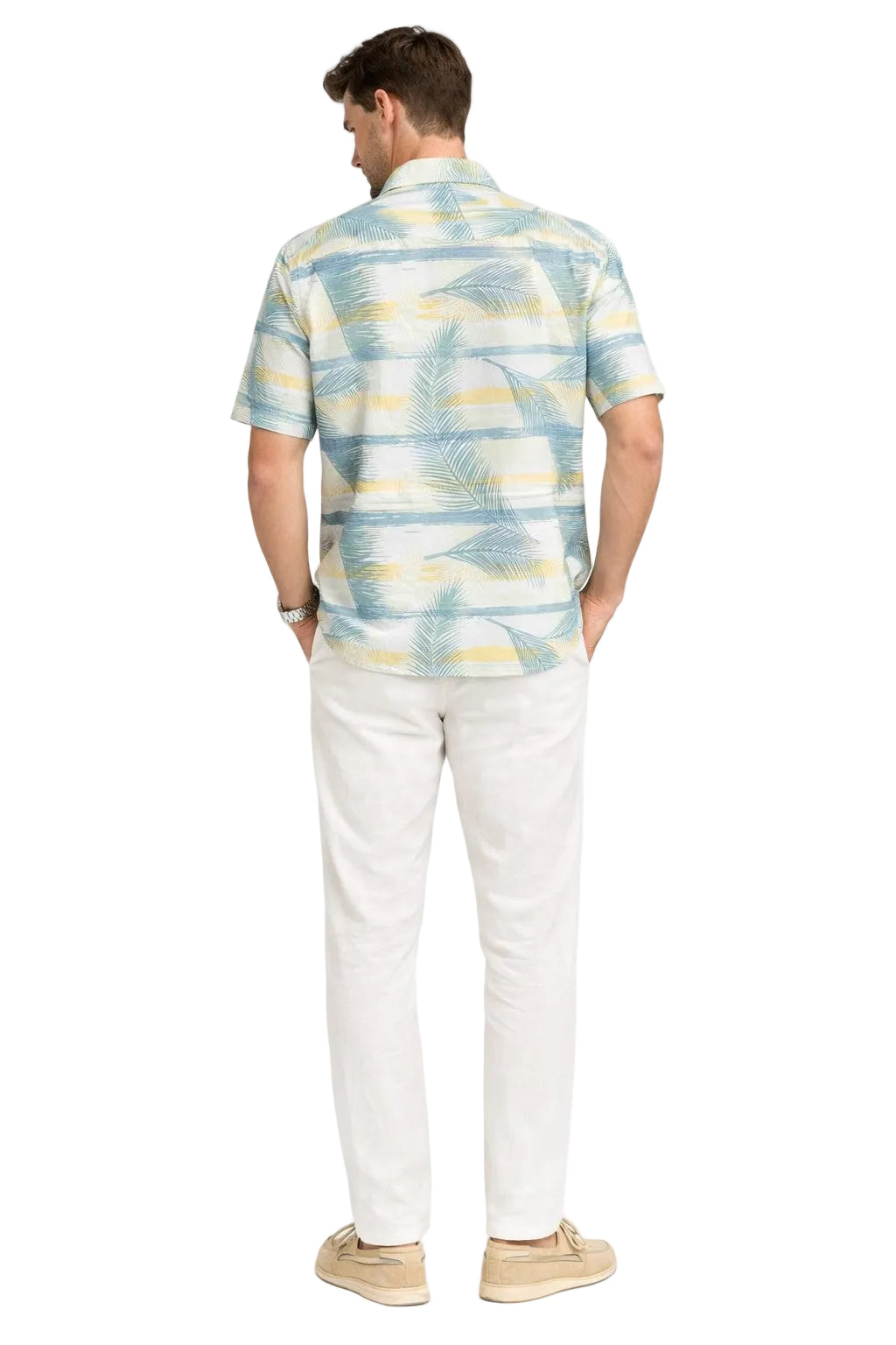Palm Stripe Short Sleeve Shirt – Coastal Sand Multi | Tropical Tide Collection - MCX3847 - Casual Tropical Wear