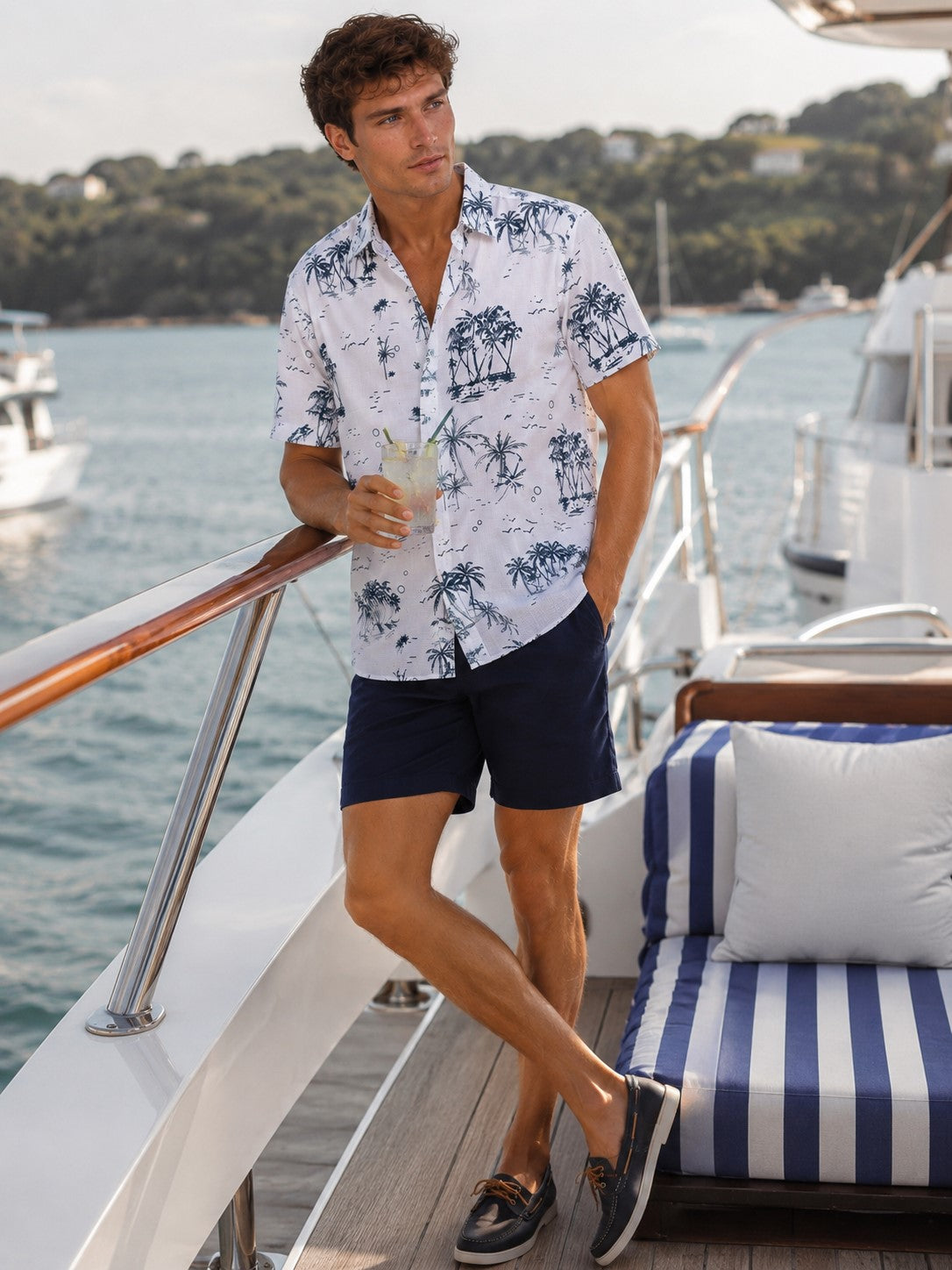 Men’s Tropical Palm Tree Resort Shirt – Lightweight Beach Vacation Button Down for Cruise, Island & Coastal Travel - MCX3908