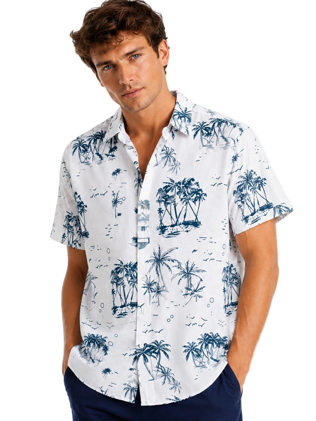 Men’s Tropical Palm Tree Resort Shirt – Lightweight Beach Vacation Button Down for Cruise, Island & Coastal Travel - MCX3908