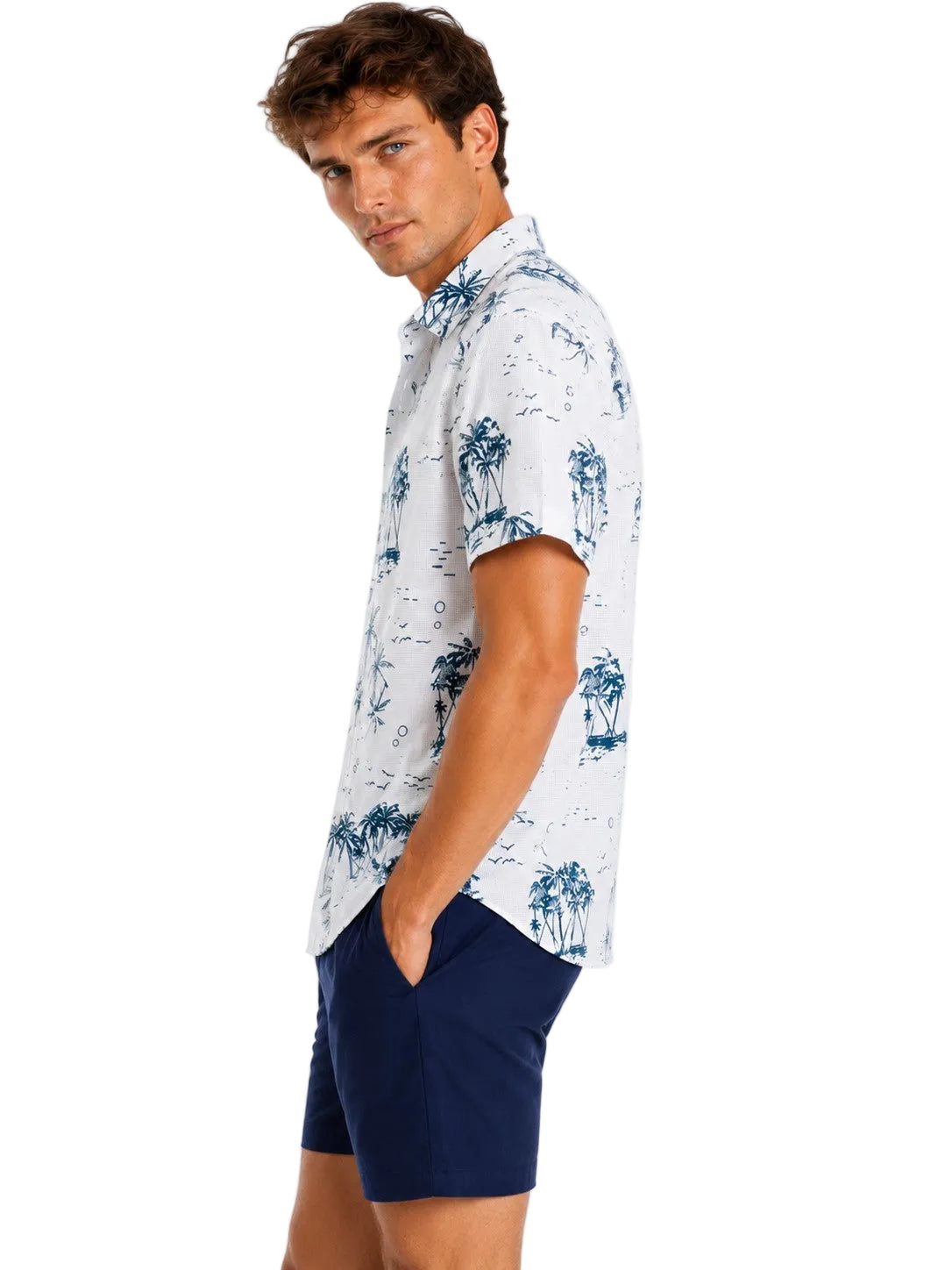 Men’s Tropical Palm Tree Resort Shirt – Lightweight Beach Vacation Button Down for Cruise, Island & Coastal Travel - MCX3908