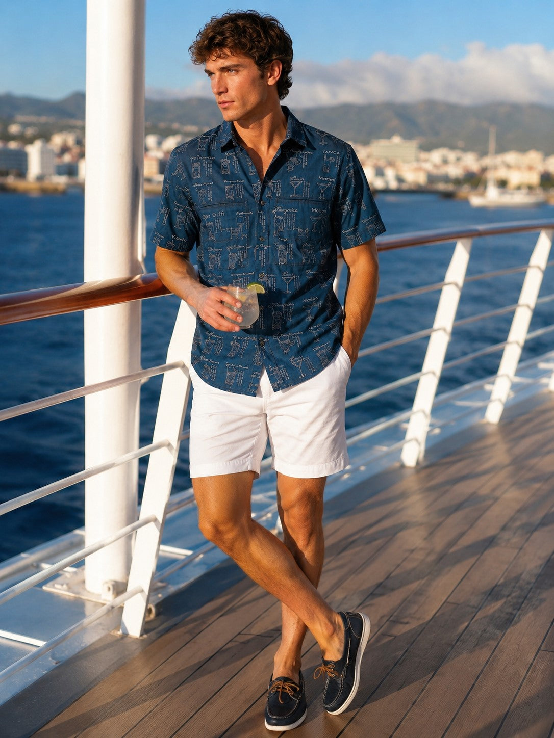 Men’s Cocktail Recipe Print Resort Shirt – Tropical Bar-Inspired Button Down for Beach Vacations, Cruises & Summer Getaways - MCX3911