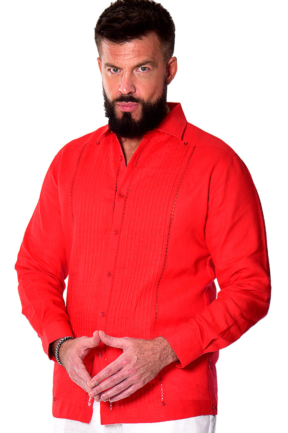Bohio 100% Linen Fancy Guayabera Style Shirt For Men - Pin-Tucked in (3) Colors MLFG2025