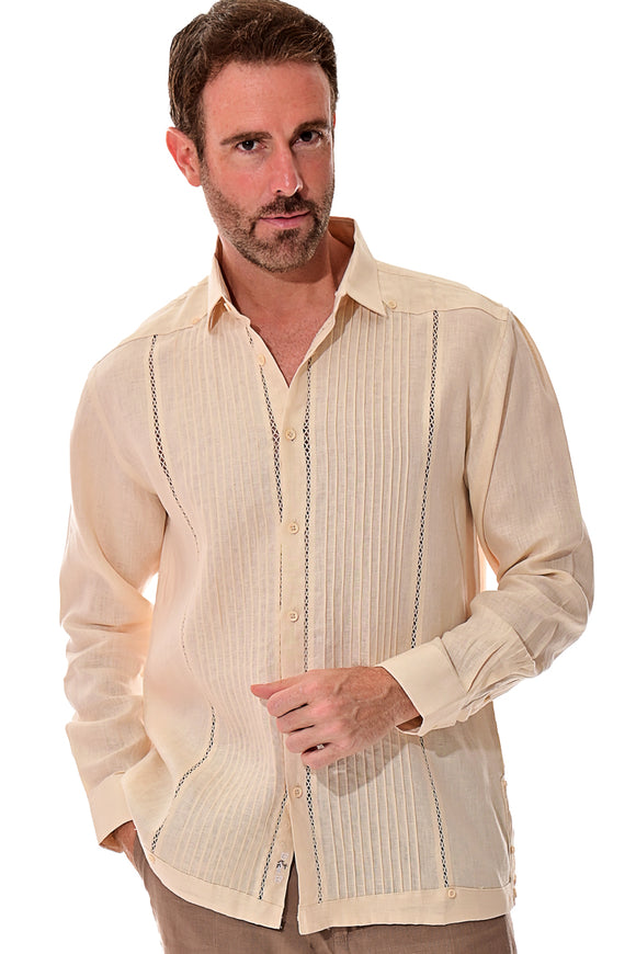 Bohio 100% Linen Fancy Guayabera Style Shirt For Men - Pin-Tucked in (3) Colors MLFG2025