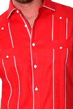 Bohio Mens 100% Pure Linen Cuban Guayabera Shirt - Short Sleeved Pin-Tucked w/Contrast Gingham Trims MLFG2028 - Casual Tropical Wear