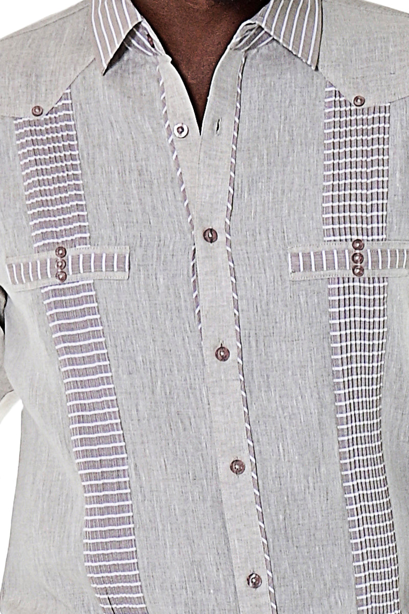 Bohio Men's 100% Linen Guayabera Inspired Long Sleeve Fancy Shirt w/Striped Pin-Tucked Panels in (3) Colors MLFG2029 - Casual Tropical Wear