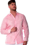 Bohio Men's 100% Linen Guayabera Inspired Long Sleeve Fancy Shirt w/Striped Pin-Tucked Panels in (3) Colors MLFG2029 - Casual Tropical Wear