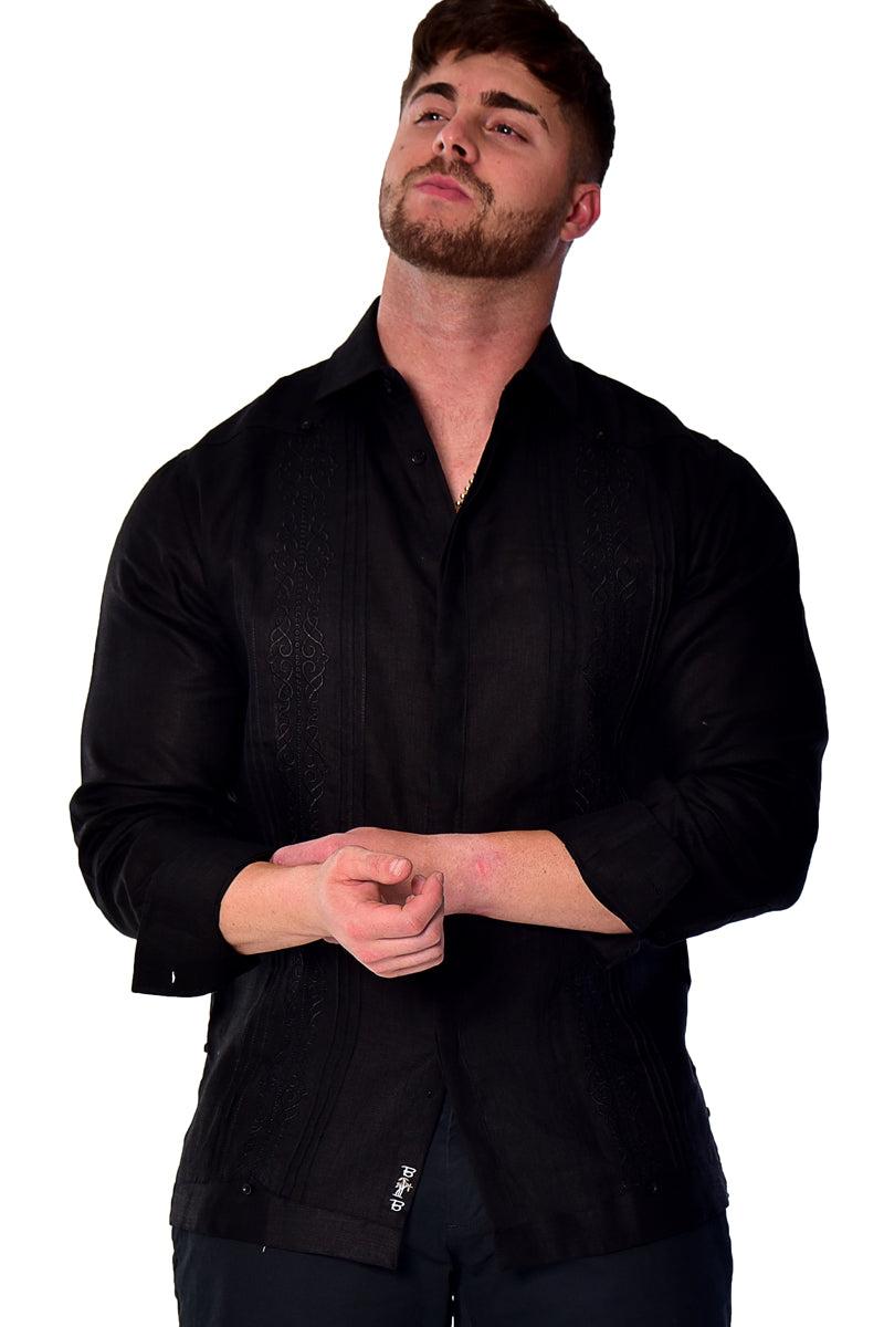 Bohio Mens 100% Linen Fancy Guayabera Style Shirt for Men - Embroidered and Pin-Tucked in (3) Colors MLFG2030 - Casual Tropical Wear