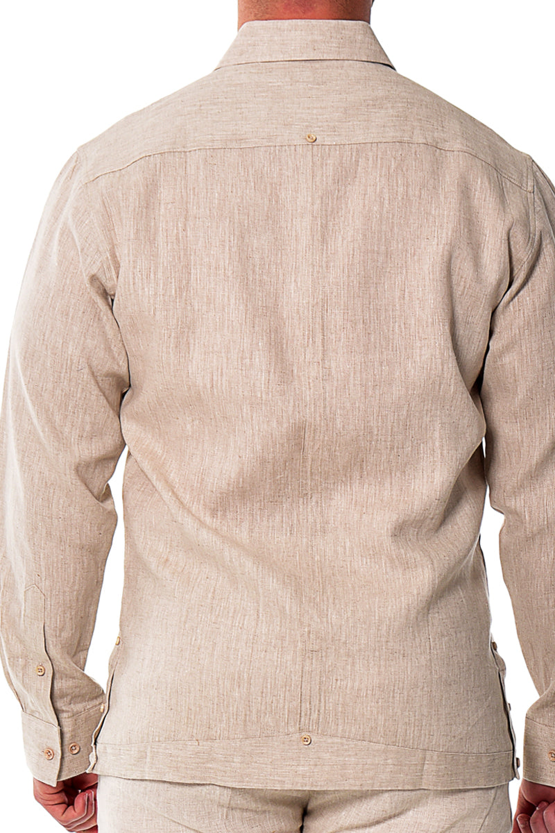 Bohio Mens 100% Linen Fancy Guayabera Style Shirt for Men - Embroidered and Pin-Tucked in (3) Colors MLFG2030 - Casual Tropical Wear