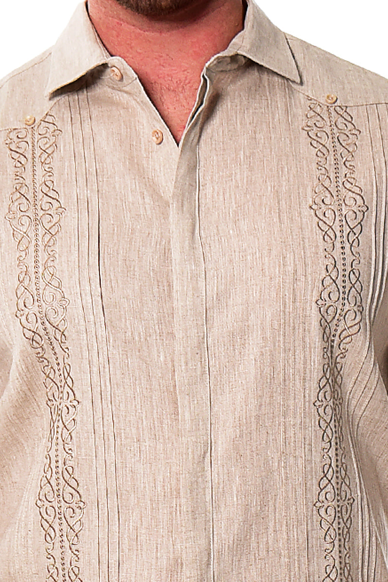 Bohio Mens 100% Linen Fancy Guayabera Style Shirt for Men - Embroidered and Pin-Tucked in (3) Colors MLFG2030 - Casual Tropical Wear