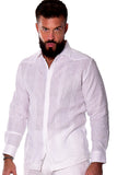 Bohio Mens 100% Linen Fancy Guayabera Style Shirt for Men - Embroidered and Pin-Tucked in (3) Colors MLFG2030 - Casual Tropical Wear