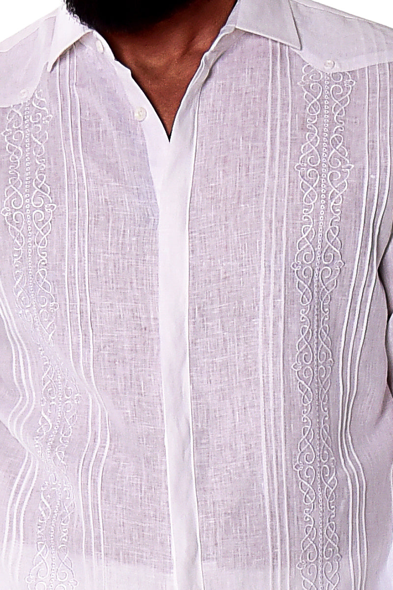 Bohio Mens 100% Linen Fancy Guayabera Style Shirt for Men - Embroidered and Pin-Tucked in (3) Colors MLFG2030 - Casual Tropical Wear