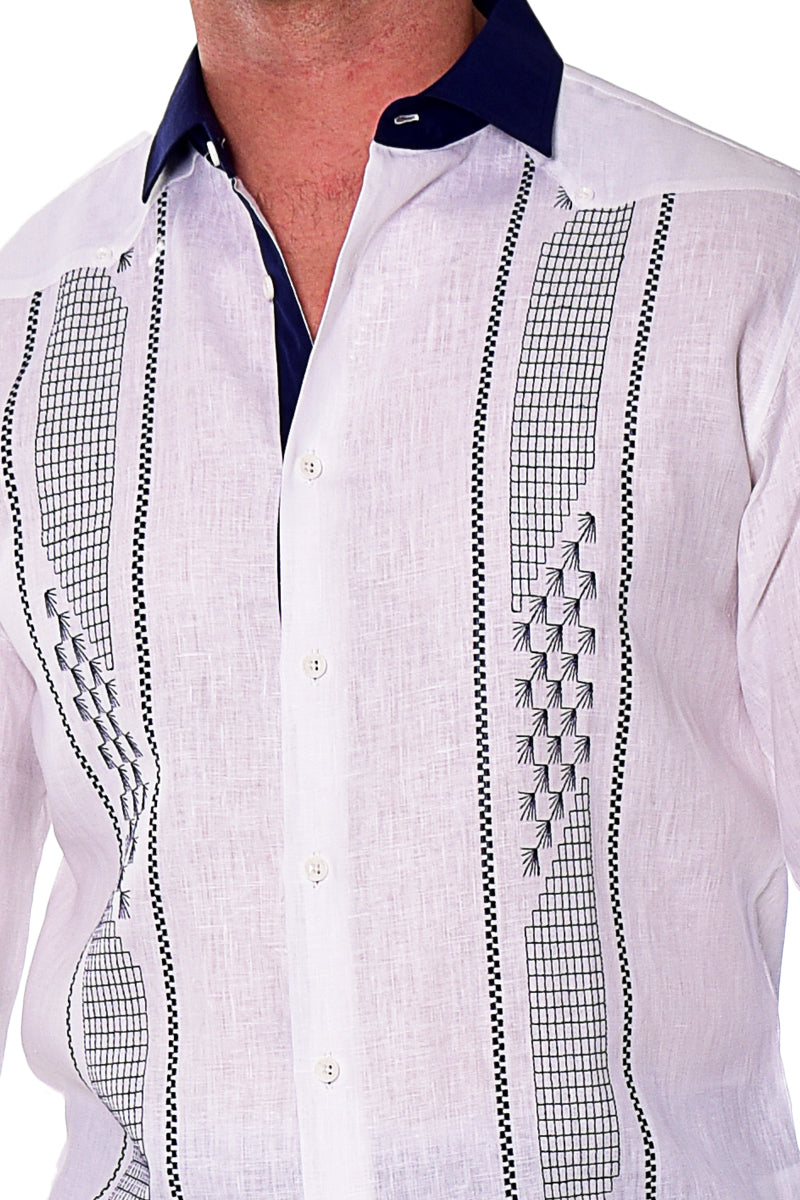 Bohio Mens 100% Linen Embroidered Front Guayabera Style Long Sleeve Shirt in (2) Colors MLFG2032 - Casual Tropical Wear