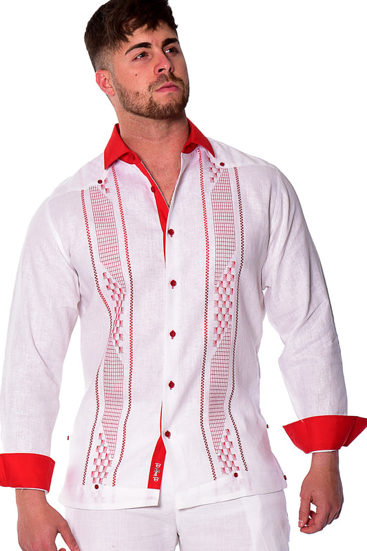 Bohio Mens 100% Linen Embroidered Front Guayabera Style Long Sleeve Shirt in (2) Colors MLFG2032 - Casual Tropical Wear