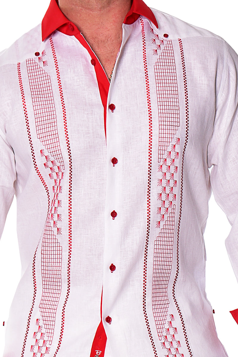 Bohio Mens 100% Linen Embroidered Front Guayabera Style Long Sleeve Shirt in (2) Colors MLFG2032 - Casual Tropical Wear