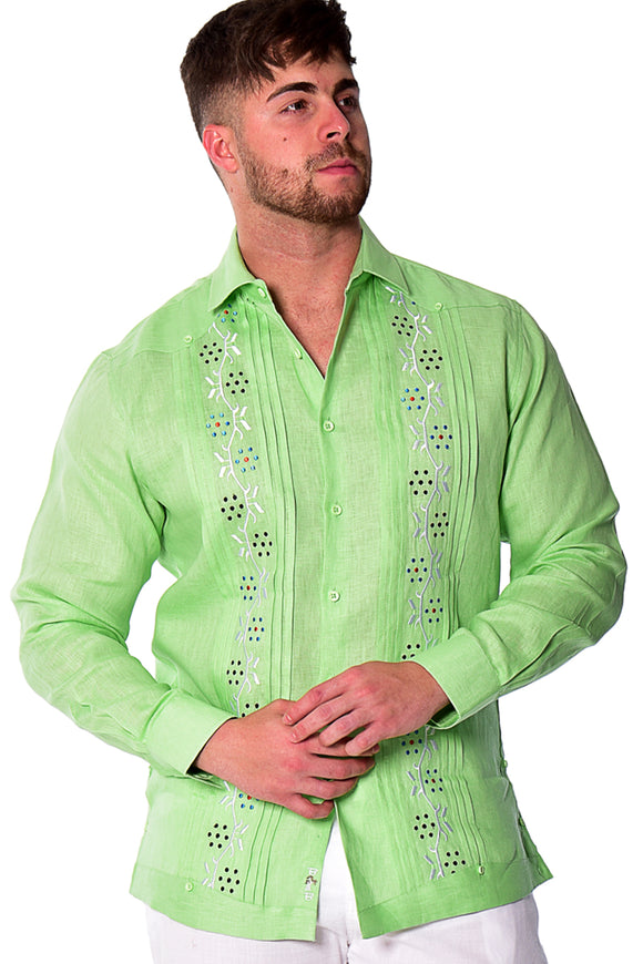 Bohio Mens 100% Linen Fancy Guayabera Style Shirt- Embroidered & Pin-Tucked in (3) Colors - MLFG2033