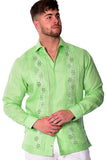 Bohio Mens 100% Linen Fancy Guayabera Style Shirt- Embroidered & Pin-Tucked in (3) Colors - MLFG2033 - Casual Tropical Wear
