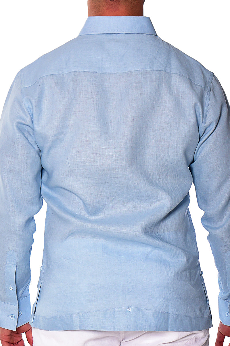 Bohio Mens 100% Linen Fancy Guayabera Style Shirt- Embroidered & Pin-Tucked in (3) Colors - MLFG2033 - Casual Tropical Wear