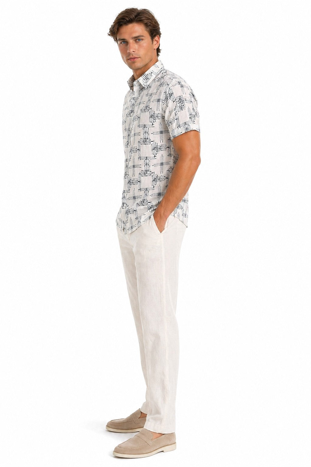 BOHIO Havana Collection Men’s Short Sleeve Resort Shirt – Linen Look Tropical Print Shirt - MLL3740 - Casual Tropical Wear