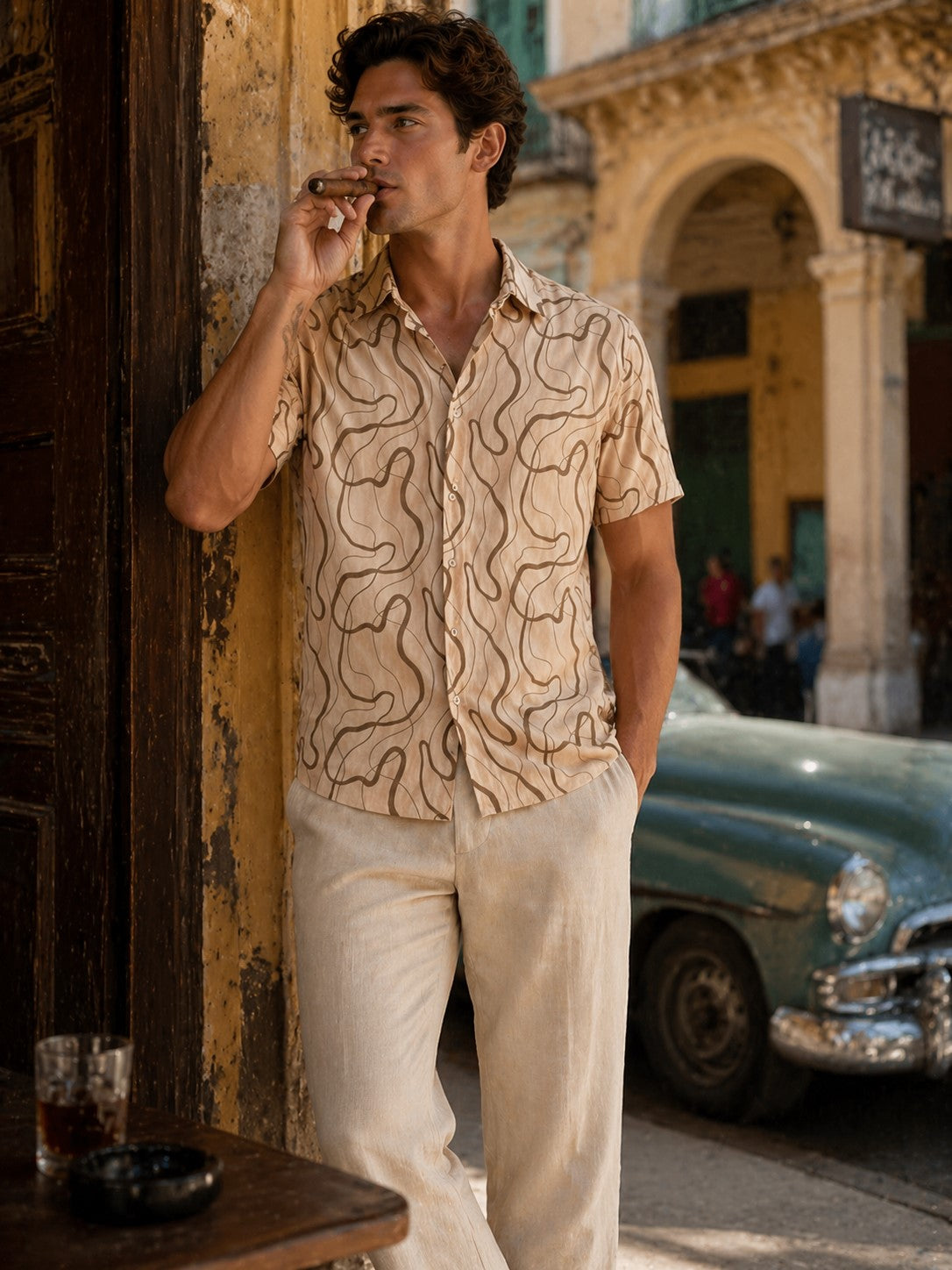 BOHIO Havana Collection Men’s Abstract Tropical Resort Shirt – Short Sleeve Cuban-Inspired Shirt - MLL3849 - Casual Tropical Wear