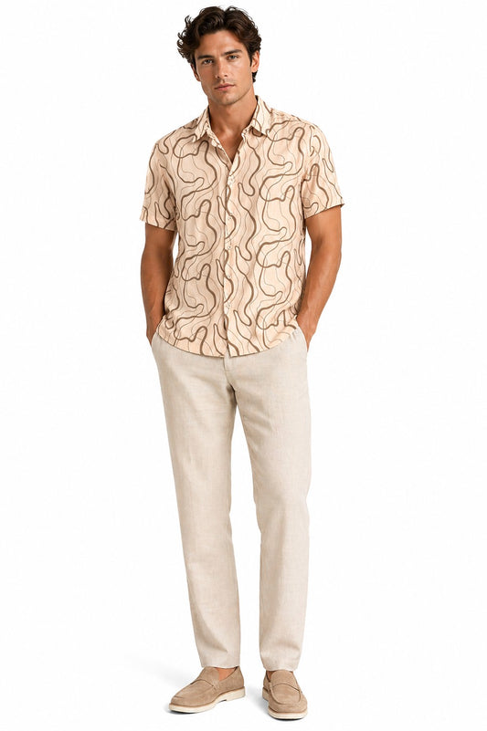 BOHIO Havana Collection Men’s Abstract Tropical Resort Shirt – Short Sleeve Cuban-Inspired Shirt - MLL3849 - Casual Tropical Wear