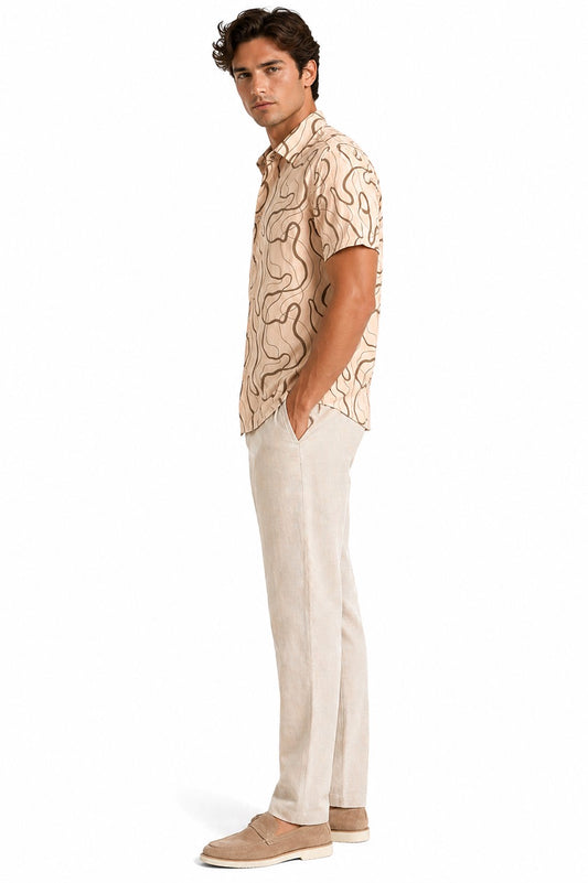 BOHIO Havana Collection Men’s Abstract Tropical Resort Shirt – Short Sleeve Cuban-Inspired Shirt - MLL3849 - Casual Tropical Wear
