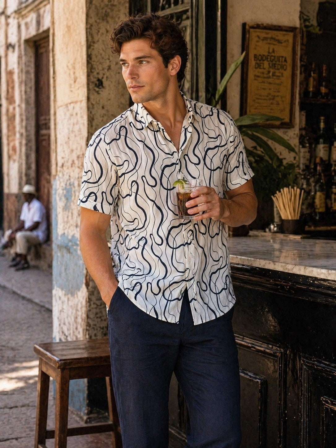 BOHIO Havana Collection Men’s Abstract Resort Shirt – Modern Tropical Short Sleeve Shirt - MLL3850 - Casual Tropical Wear