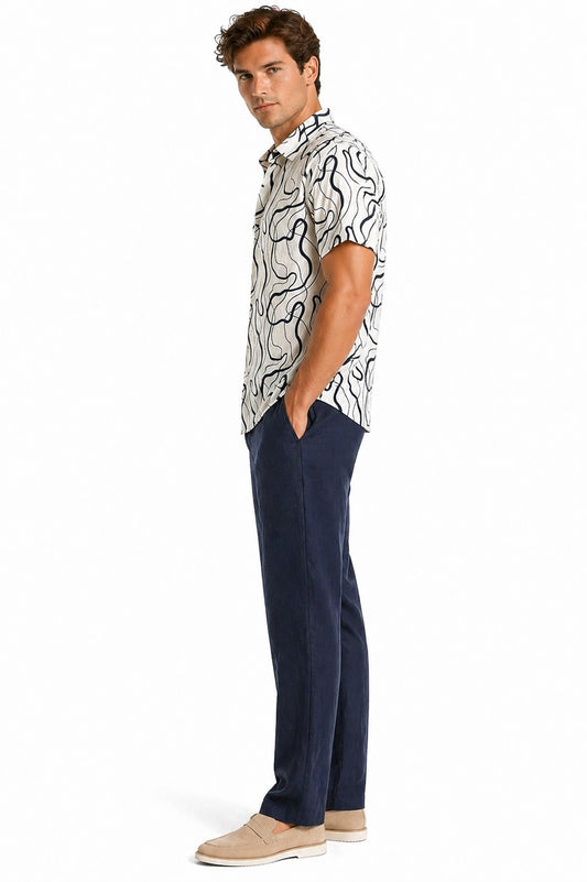 BOHIO Havana Collection Men’s Abstract Resort Shirt – Modern Tropical Short Sleeve Shirt - MLL3850 - Casual Tropical Wear