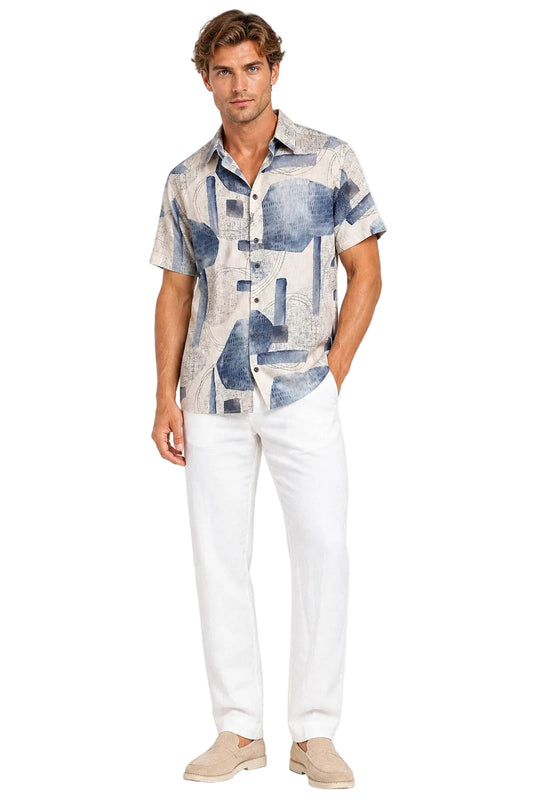 BOHIO Havana Collection Men’s Modern Abstract Resort Shirt – Tropical Short Sleeve Shirt - MLL3851 - Casual Tropical Wear