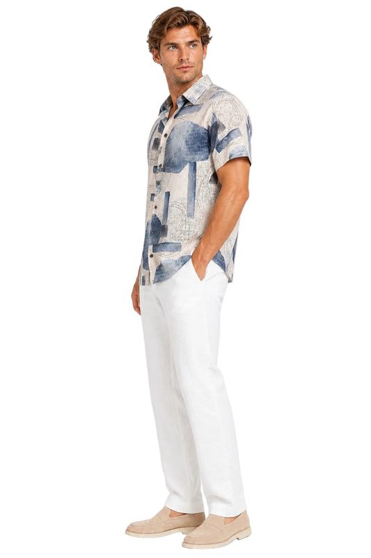 BOHIO Havana Collection Men’s Modern Abstract Resort Shirt – Tropical Short Sleeve Shirt - MLL3851 - Casual Tropical Wear