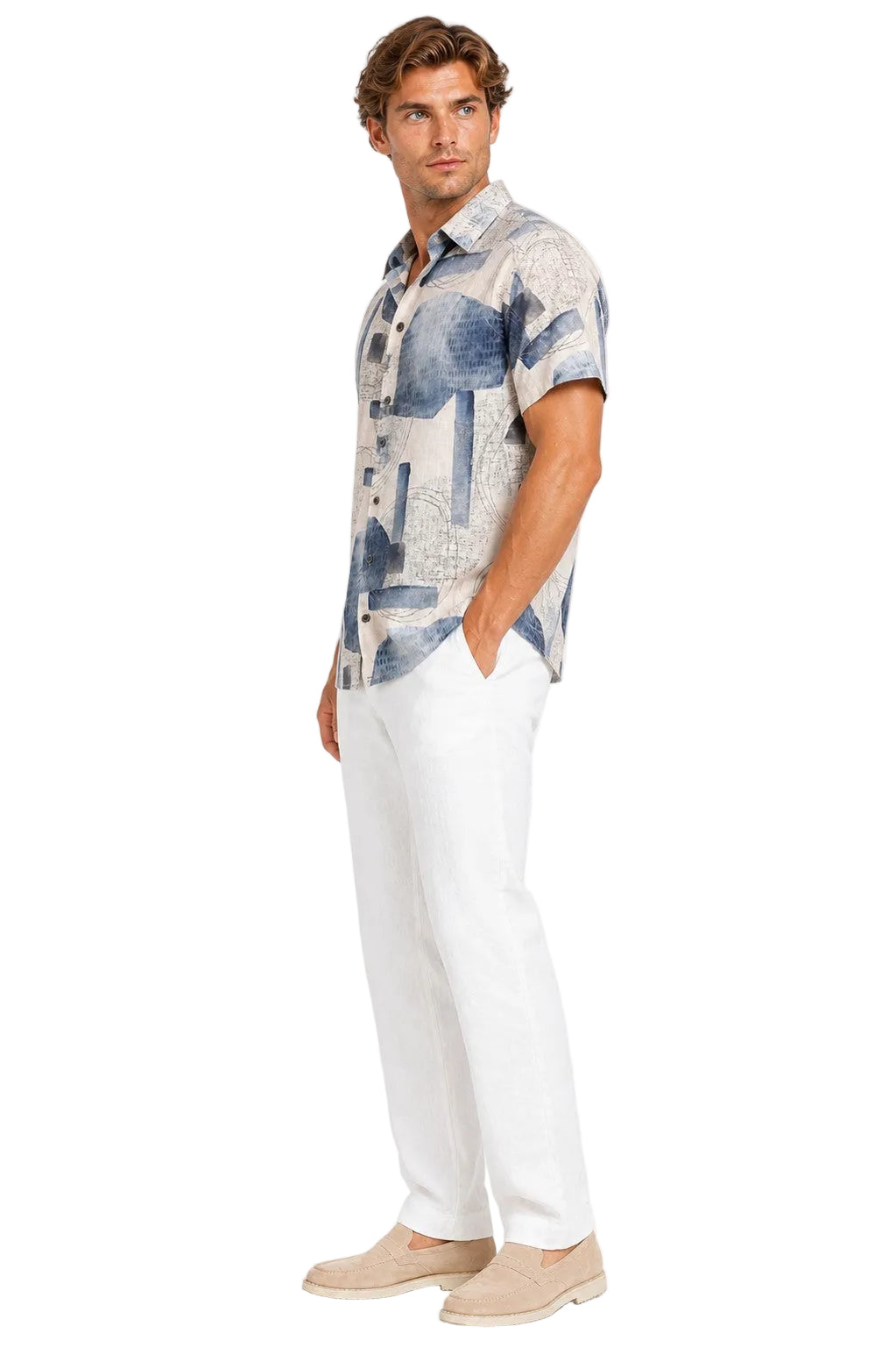 BOHIO Havana Collection Men’s Modern Abstract Resort Shirt – Tropical Short Sleeve Shirt - MLL3851 - Casual Tropical Wear