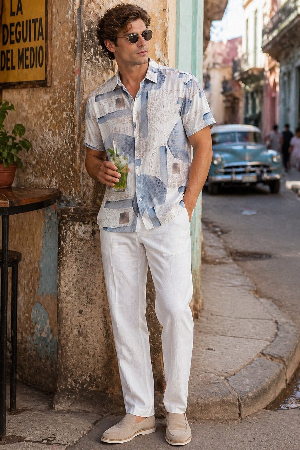 BOHIO Havana Collection Men’s Abstract Tropical Resort Shirt – Modern Cuban Short Sleeve Shirt - MLL3852 - Casual Tropical Wear