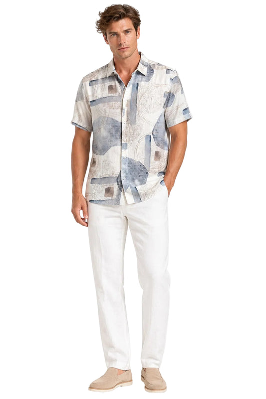 BOHIO Havana Collection Men’s Abstract Tropical Resort Shirt – Modern Cuban Short Sleeve Shirt - MLL3852 - Casual Tropical Wear