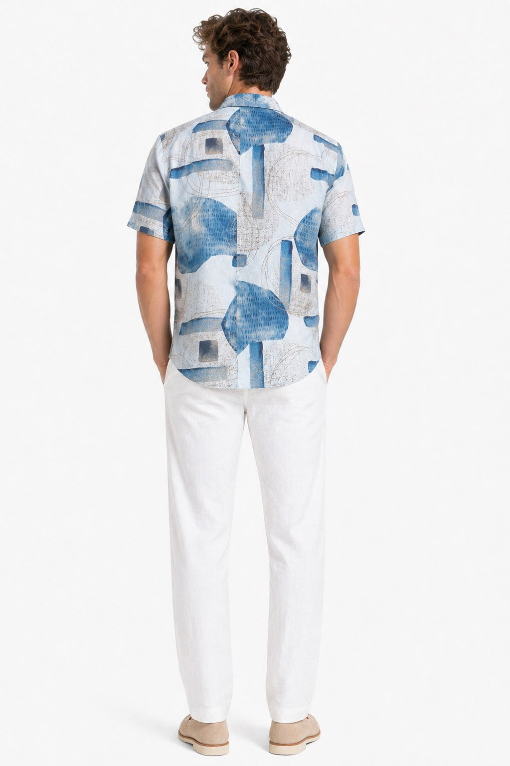 BOHIO Havana Collection Men’s Blue Abstract Resort Shirt – Modern Cuban Tropical Short Sleeve Shirt - MLL3853 - Casual Tropical Wear