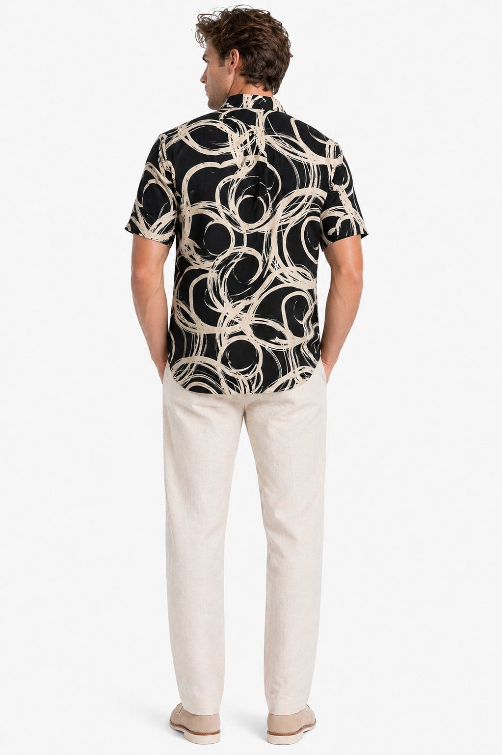 BOHIO Havana Collection Men’s Black Abstract Resort Shirt – Modern Cuban Tropical Button Up - MLL3854 - Casual Tropical Wear