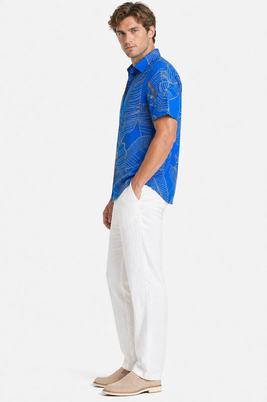 BOHIO Havana Collection Men’s Blue Tropical Resort Shirt – Modern Cuban Style Button Down- MLL3857 - Casual Tropical Wear