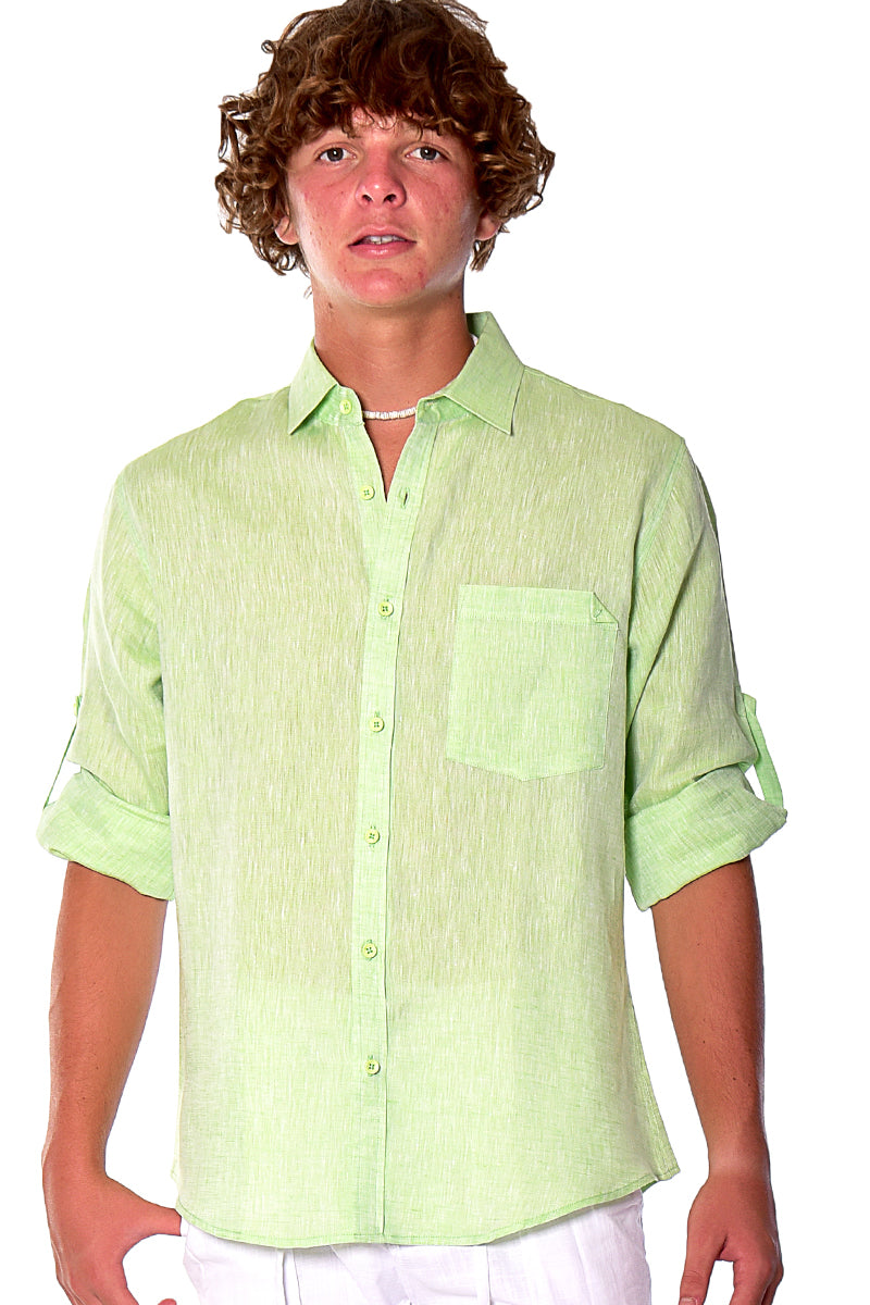 Bohio Mens Classic Soft Linen Long Sleeve Roll- up Shirt - In (5) Colors - MLS1358 - Casual Tropical Wear