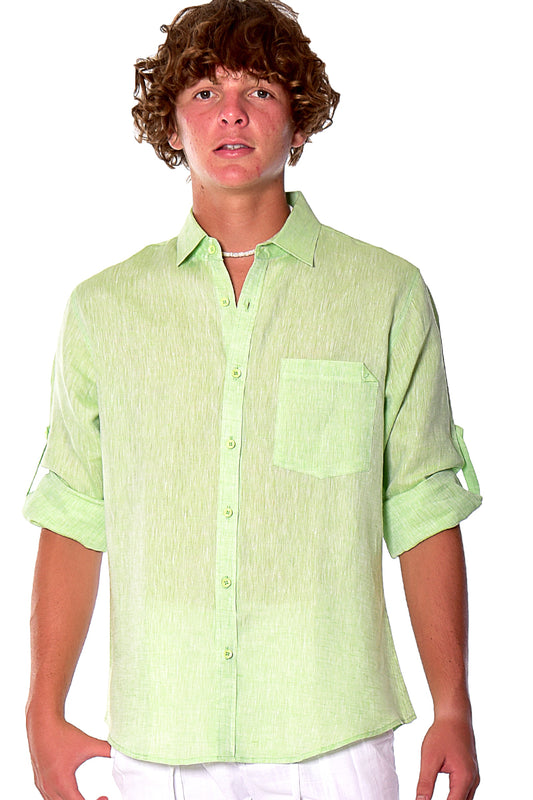 Bohio Mens Classic Soft Linen Long Sleeve Roll- up Shirt - In (5) Colors - MLS1358 - Casual Tropical Wear