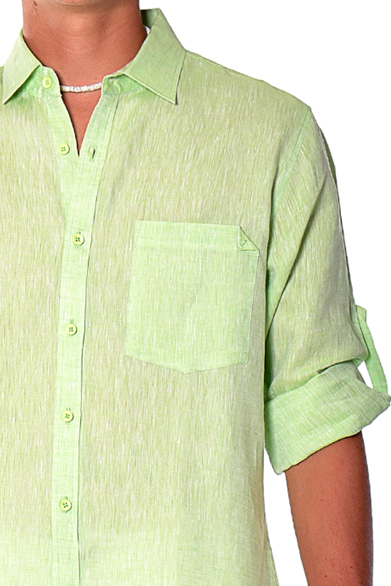 Bohio Mens Classic Soft Linen Long Sleeve Roll- up Shirt - In (5) Colors - MLS1358 - Casual Tropical Wear